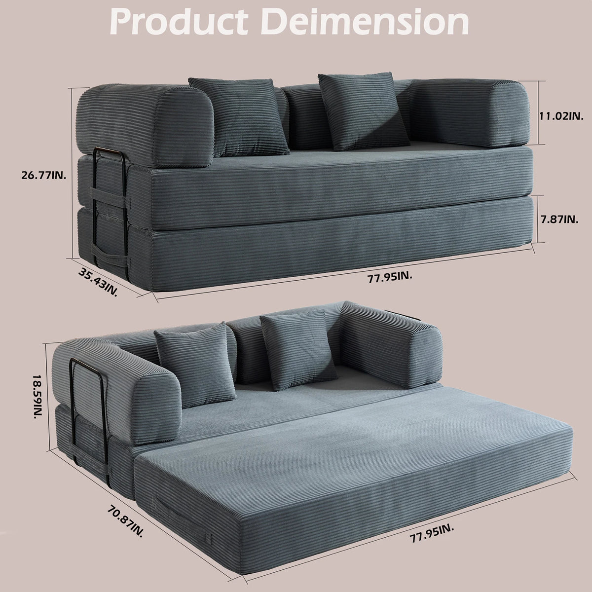 Tholis Foldable Sofa Bed Convertible Seating For Living Room