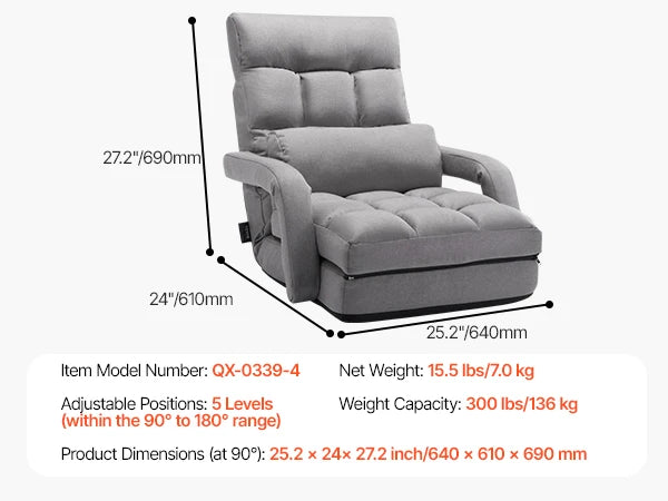SucceBuy Fabric Floor Chair With Recycled Foam Back Support