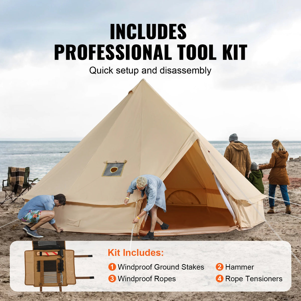 SucceBuy Canvas Bell Tent For Four Seasons Camping With Chimney