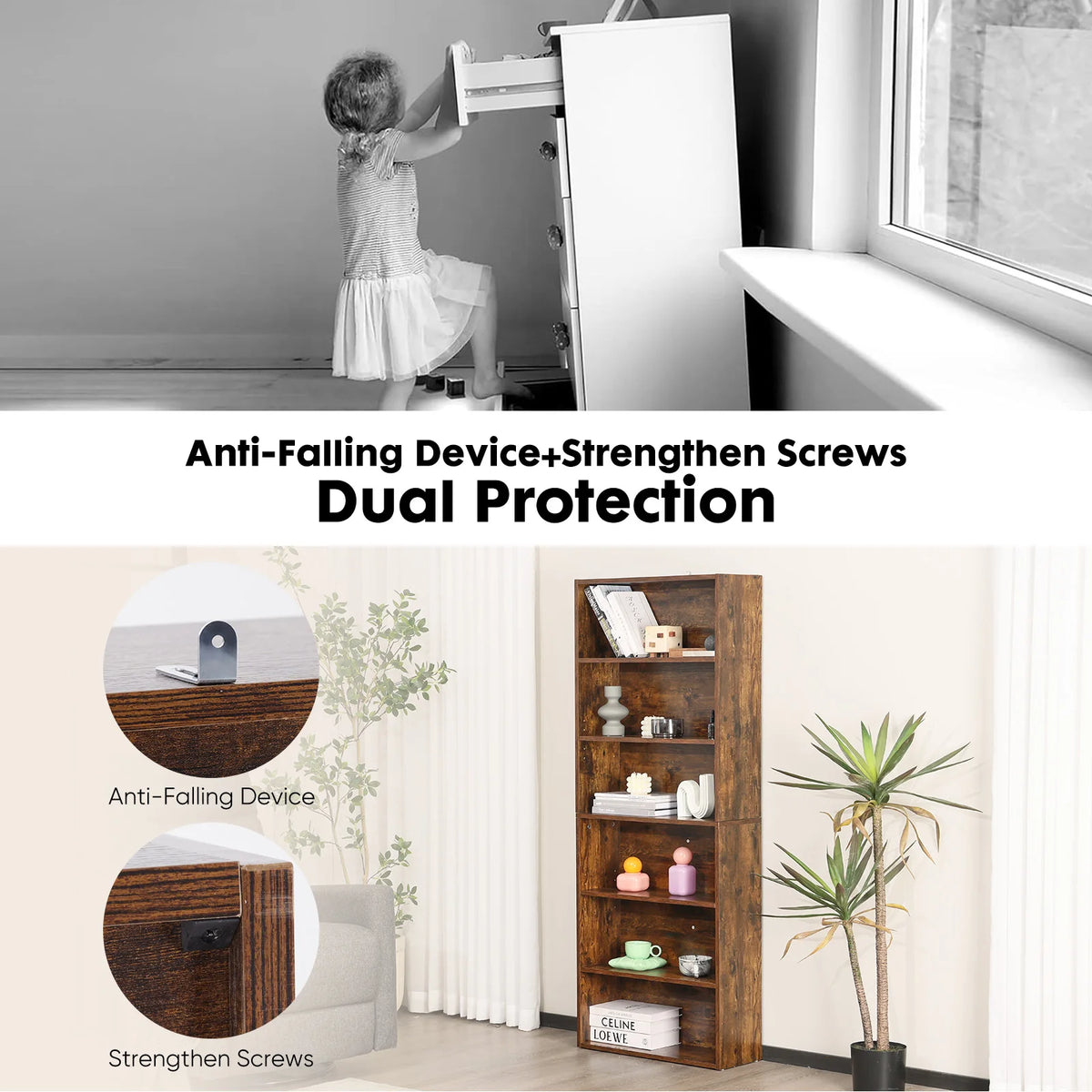 JHK Modern Wooden Bookshelf For Home And Office Storage