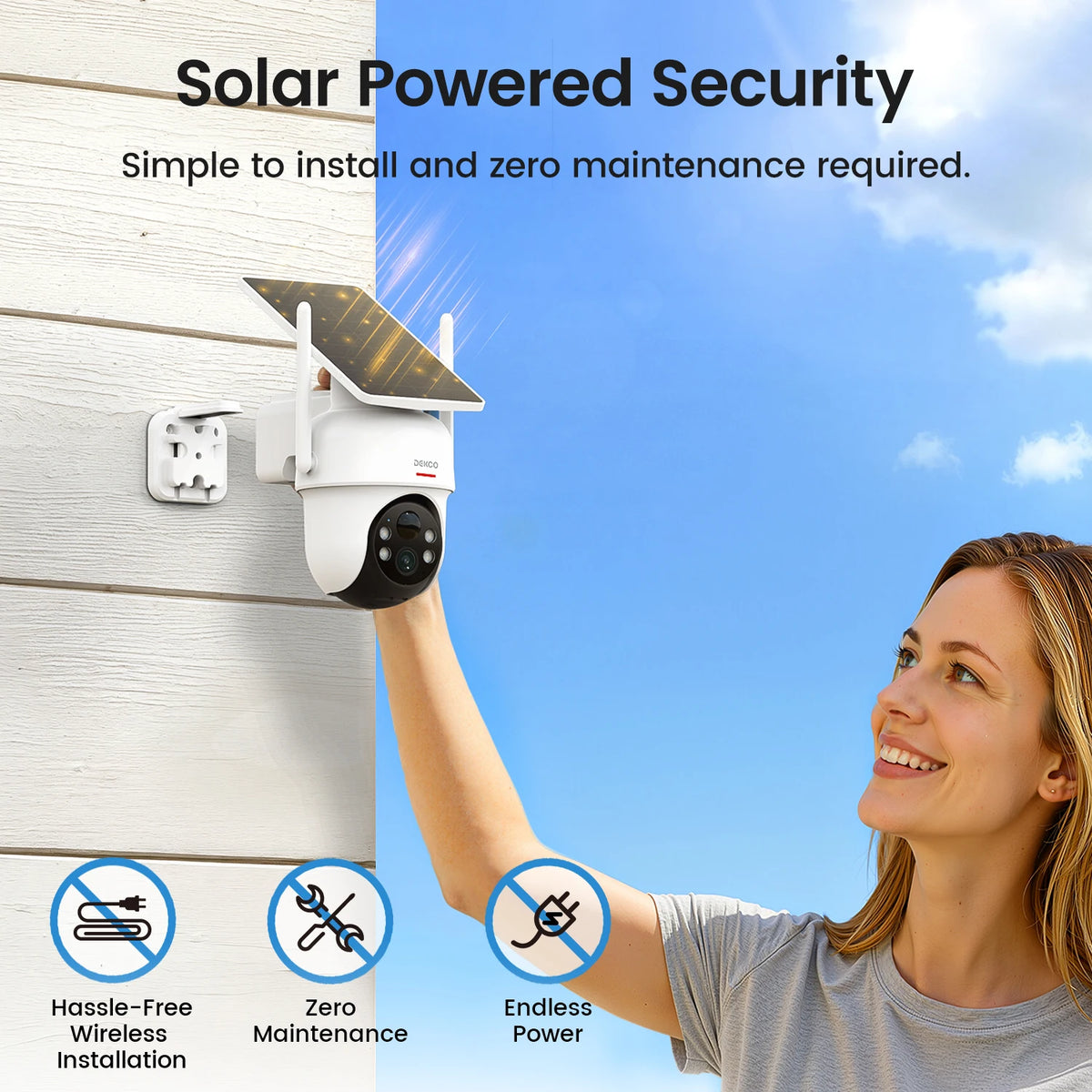 Dekco 3MP Solar Security Camera System 4 Pack Wireless PTZ