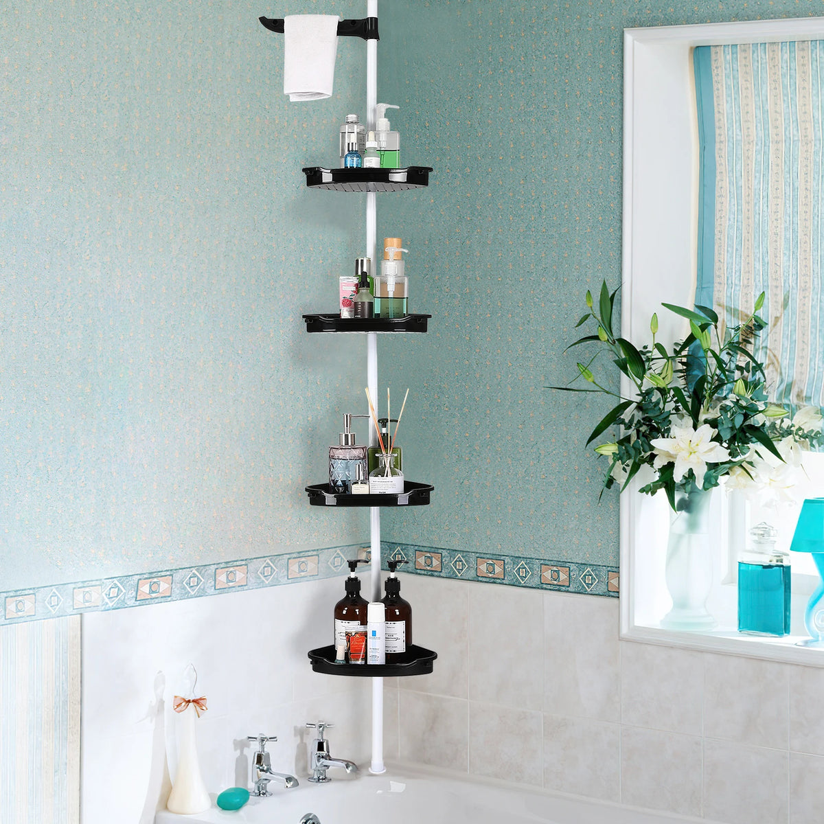 HiMISS Tension Pole Shower Caddy With Four Adjustable Storage Shelves