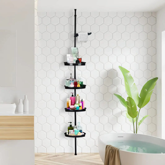 Rust Proof Corner Shower Caddy Featuring Telescopic Tension Pole