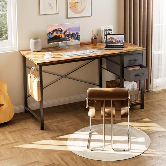 JHK Modern Wood Computer Desk Featuring Dual Storage Drawers