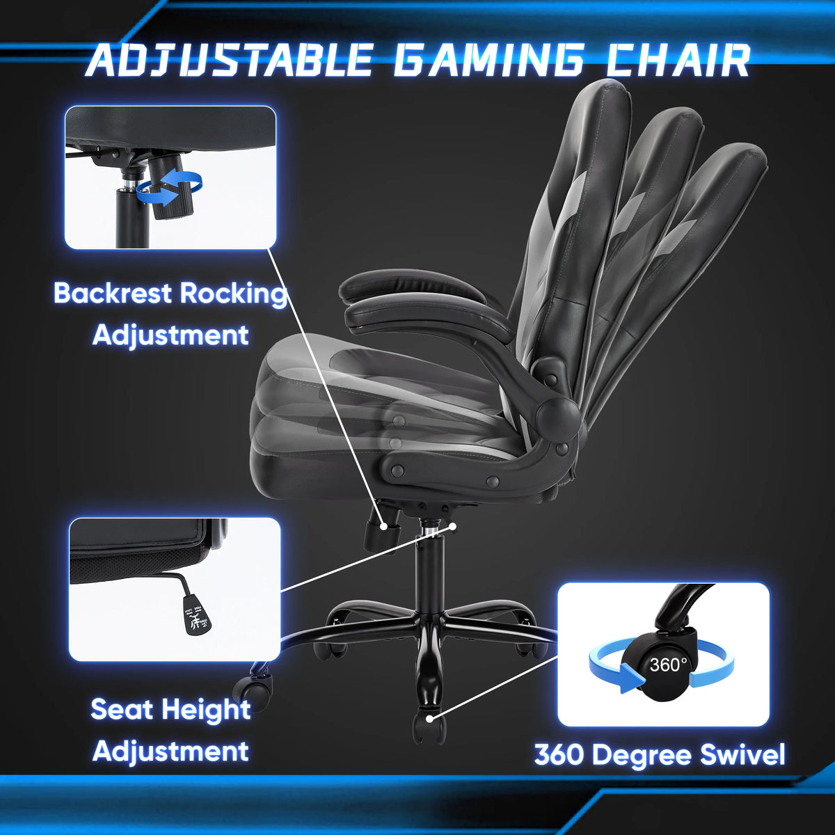 JHK Ergonomic Racing Office Chair Featuring Adjustable Armrests