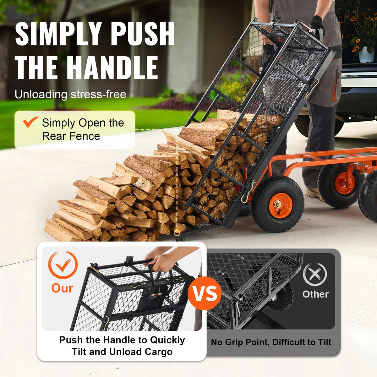 SucceBuy Sturdy Metal Garden Cart With Heavy Duty Utility Wagon
