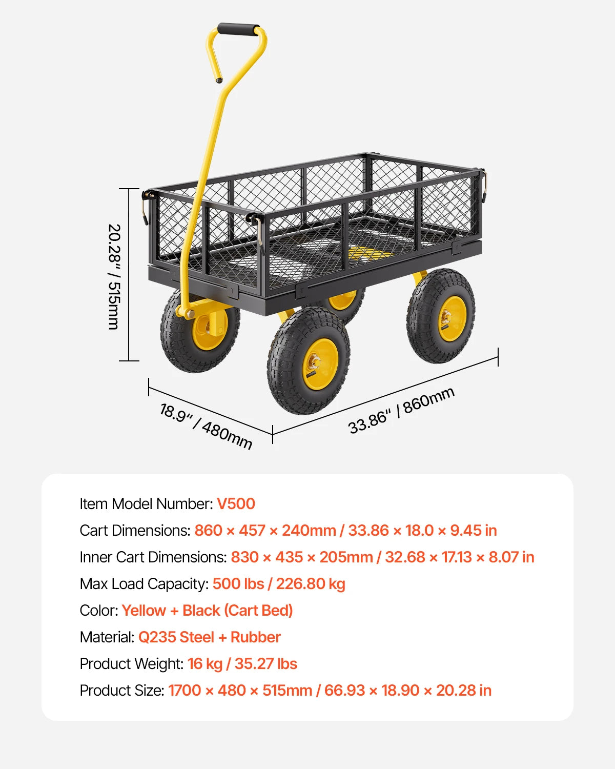 SucceBuy Heavy Duty Steel Garden Cart With All Terrain Wheels