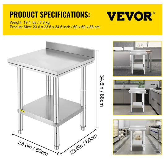 SucceBuy Commercial Stainless Steel Work Table With Undershelf