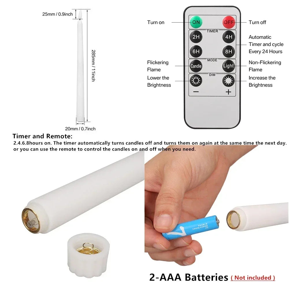 Flameless LED Taper Candles With Remote Control Flickering Flame