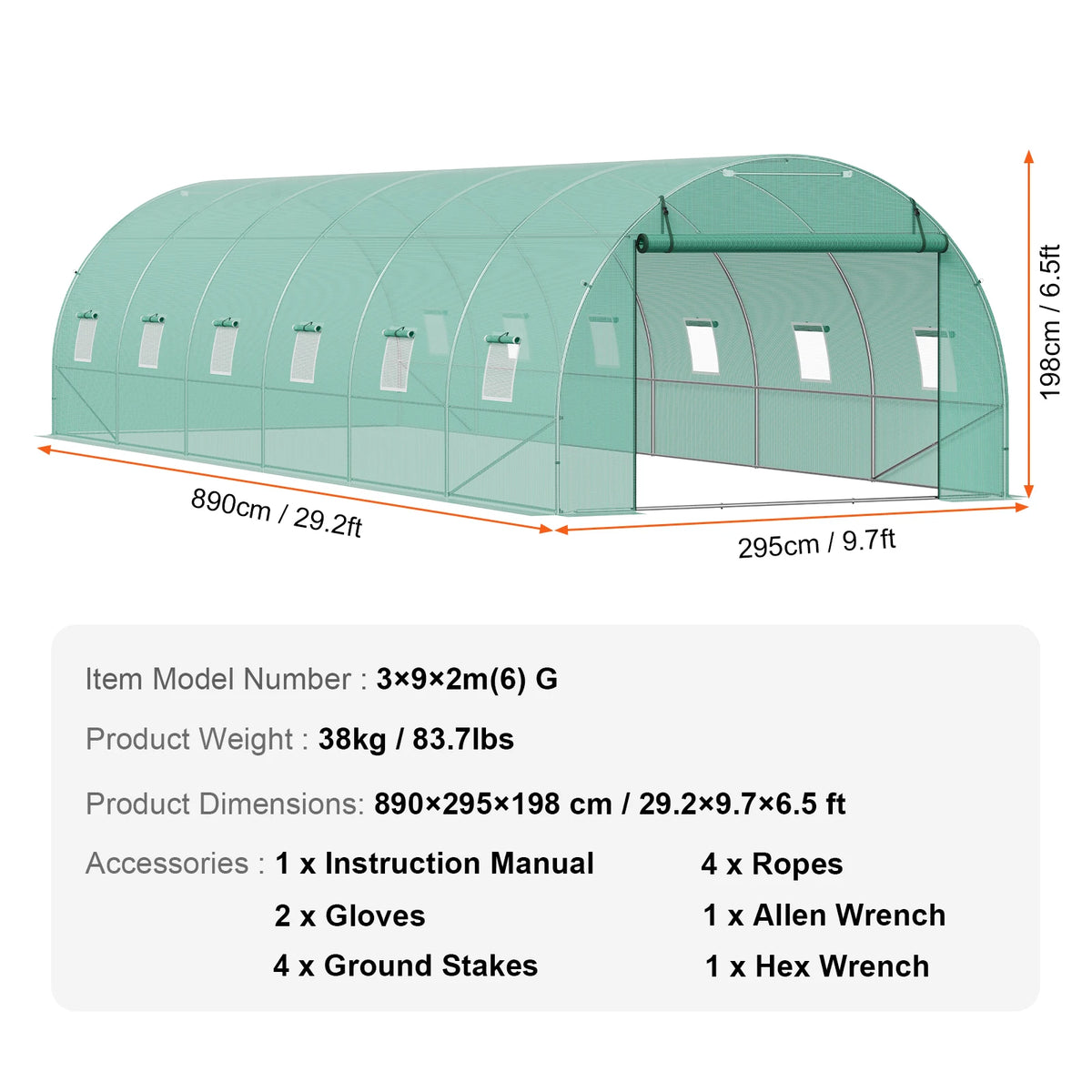 SucceBuy Walk In Tunnel Greenhouse With PE Coated Steel Frame