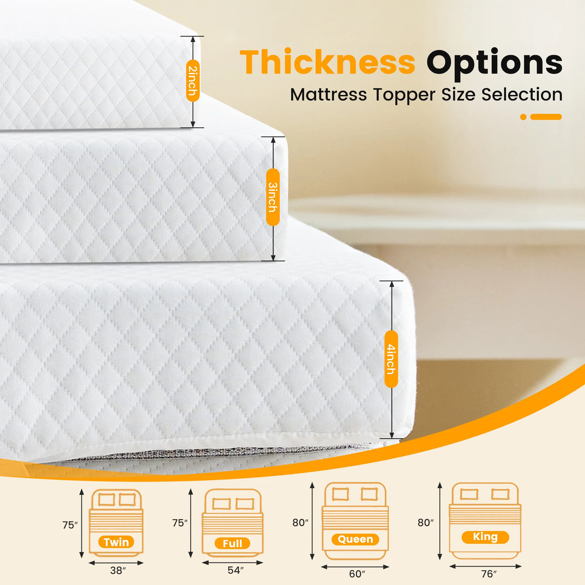 JHK Gel Memory Foam Mattress Topper With Removable Cooling Cover