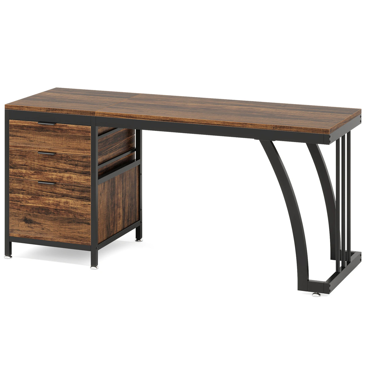 Tribesigns Industrial PC Desk Three Reversible Wooden Drawers Writing Table