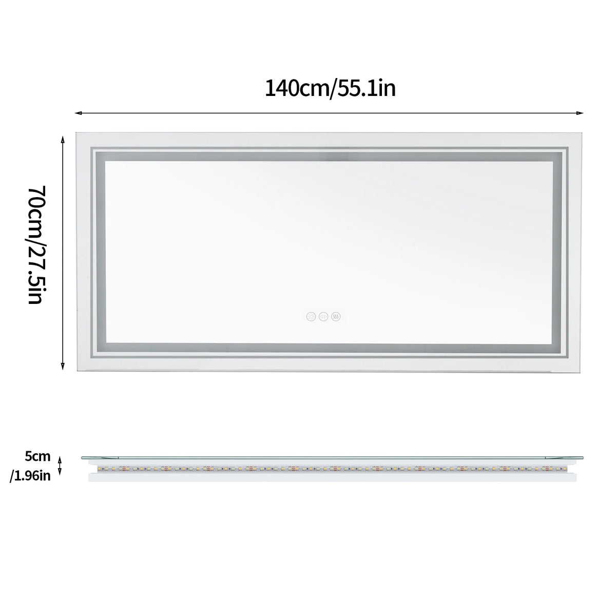 Illuminated LED Bathroom Mirror Featuring Touch Controlled Antifog Lighting