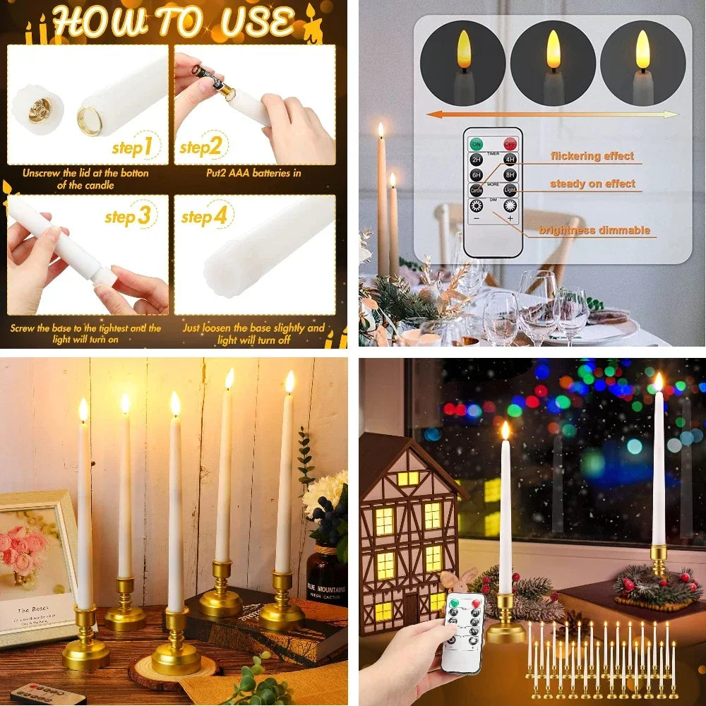 Flameless LED Taper Candles With Remote Control Flickering Flame