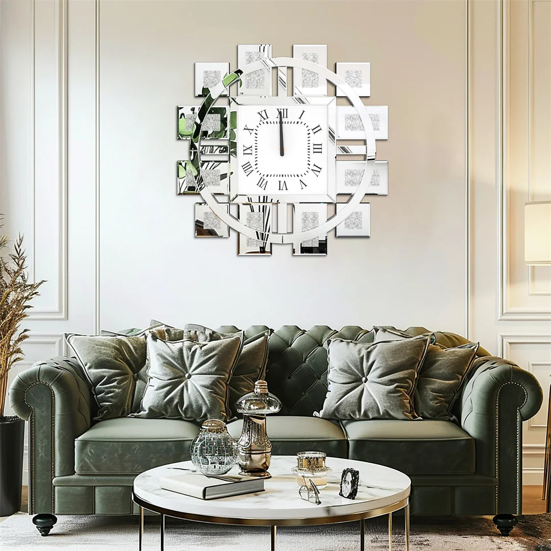 Decorative Resin Wall Clock With Crystal Diamond Inlay Battery Operated
