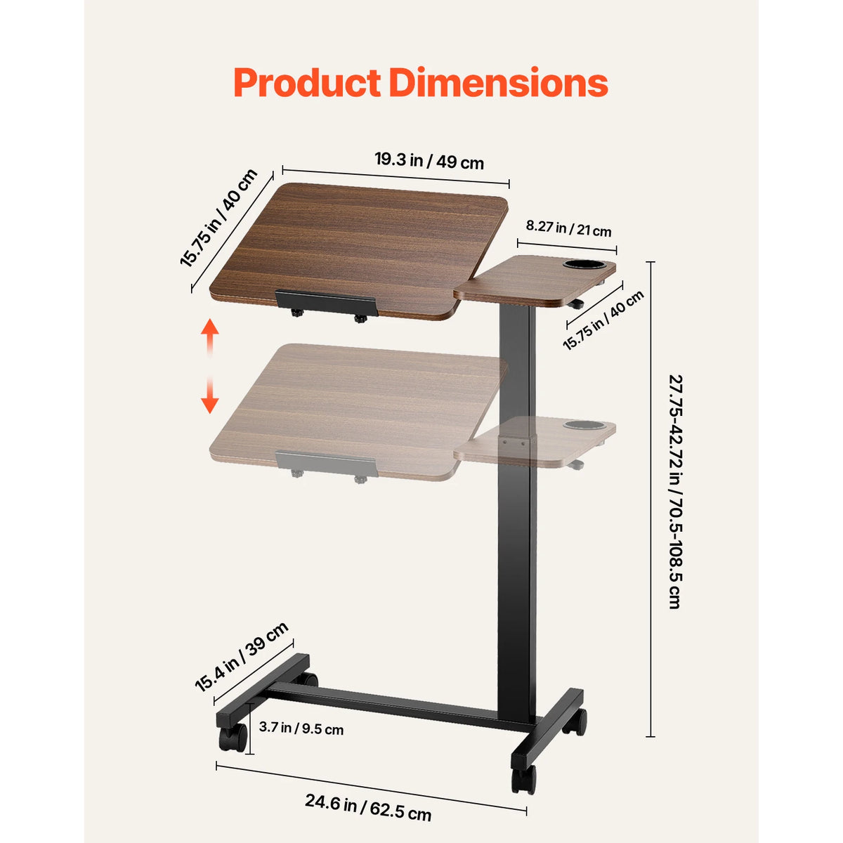 SucceBuy Adjustable Overbed Table With Swivel Casters And Laptop Desk
