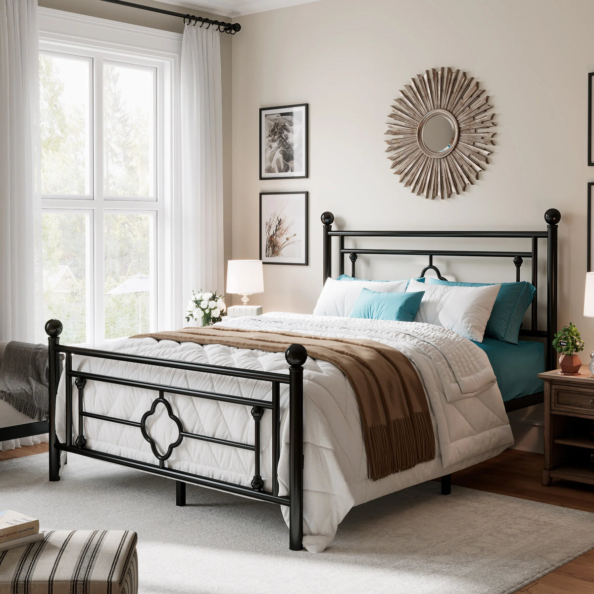 HOOMIC Vintage Victorian Wrought Iron Platform Bed Frame
