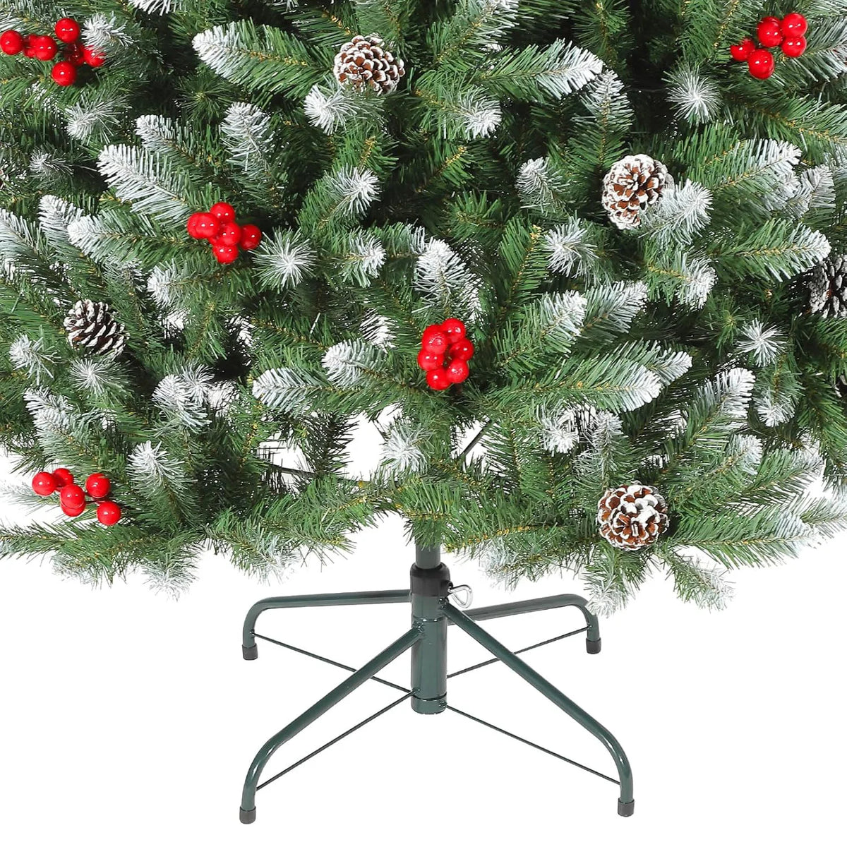 HiMISS Snow Flocked Artificial Christmas Tree With Pine Cone Berries