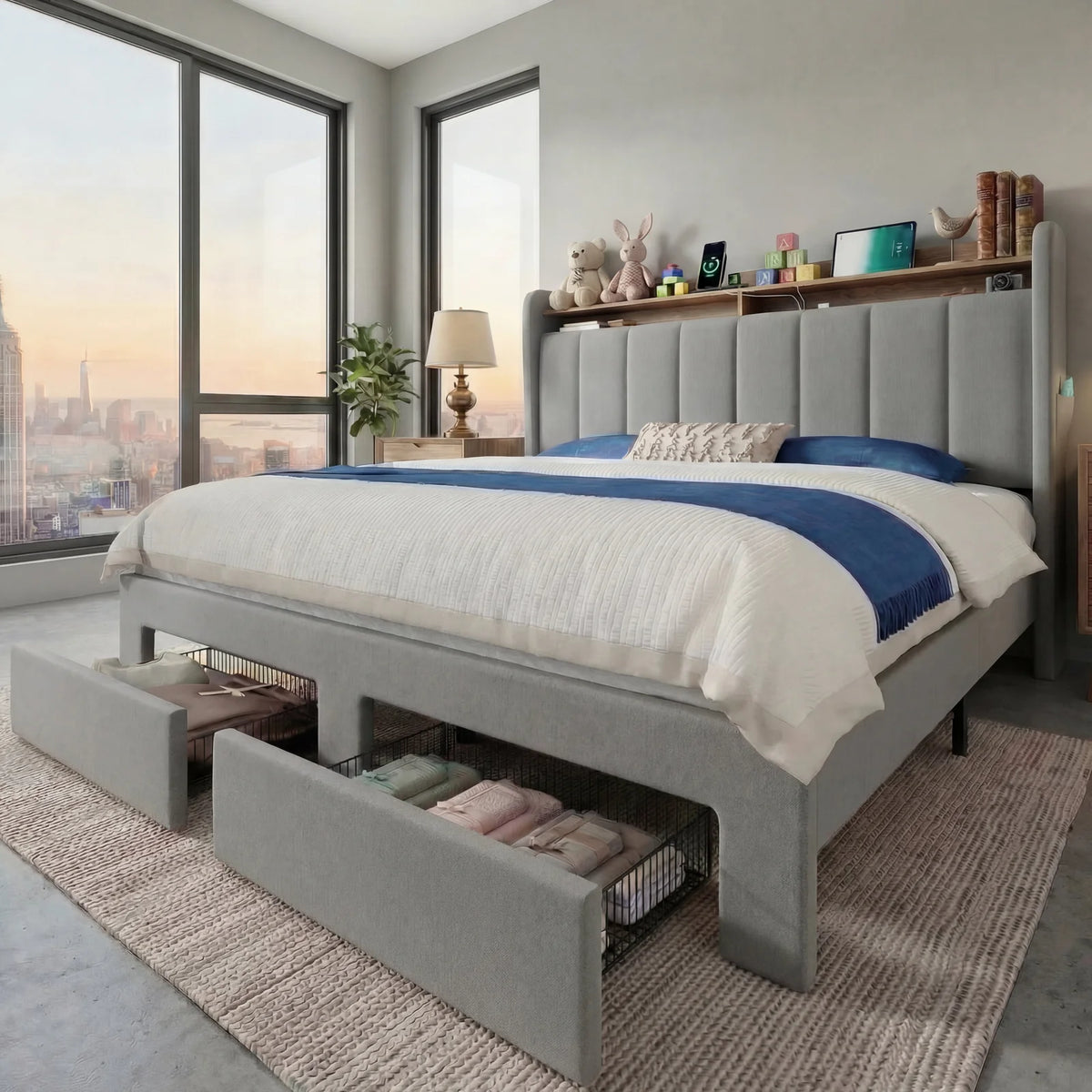 Hoomic Bed Frame With Storage Drawers And Charging Station