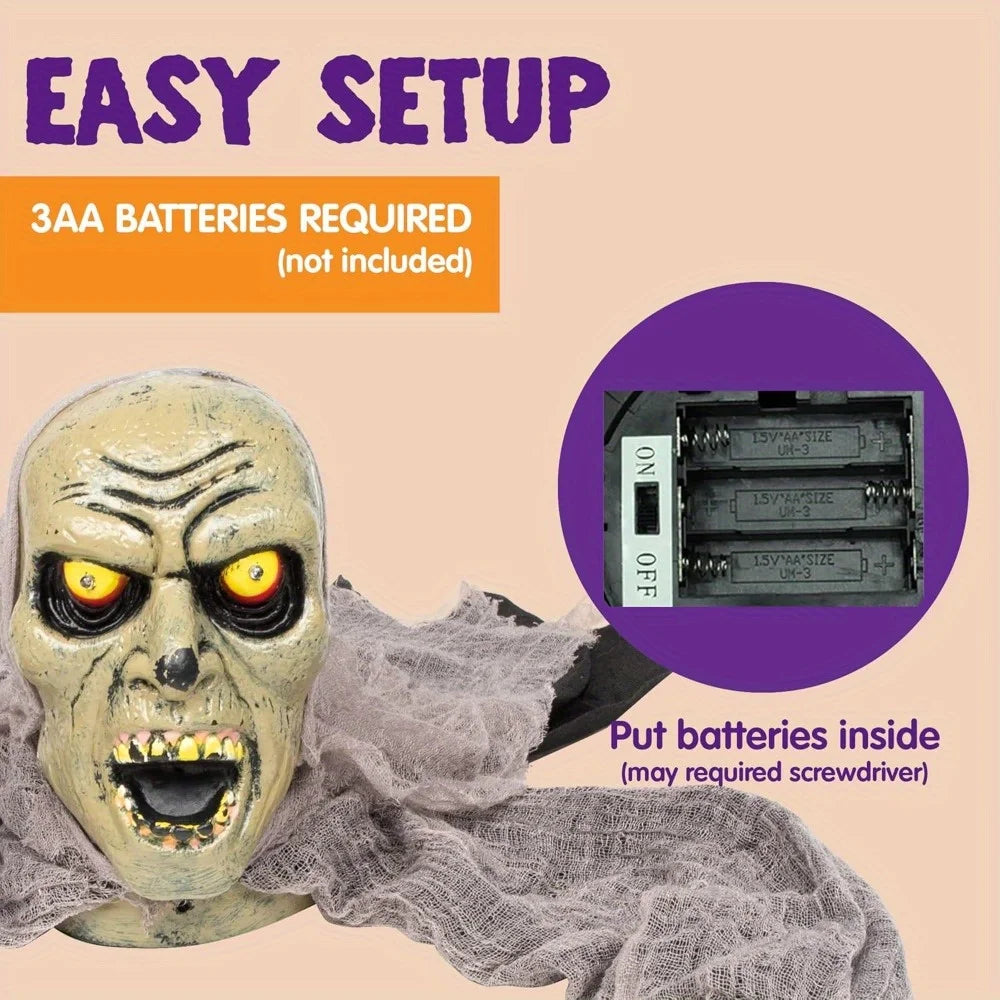 Animated Zombie Halloween Yard Decor With Sound And Flashing Eyes