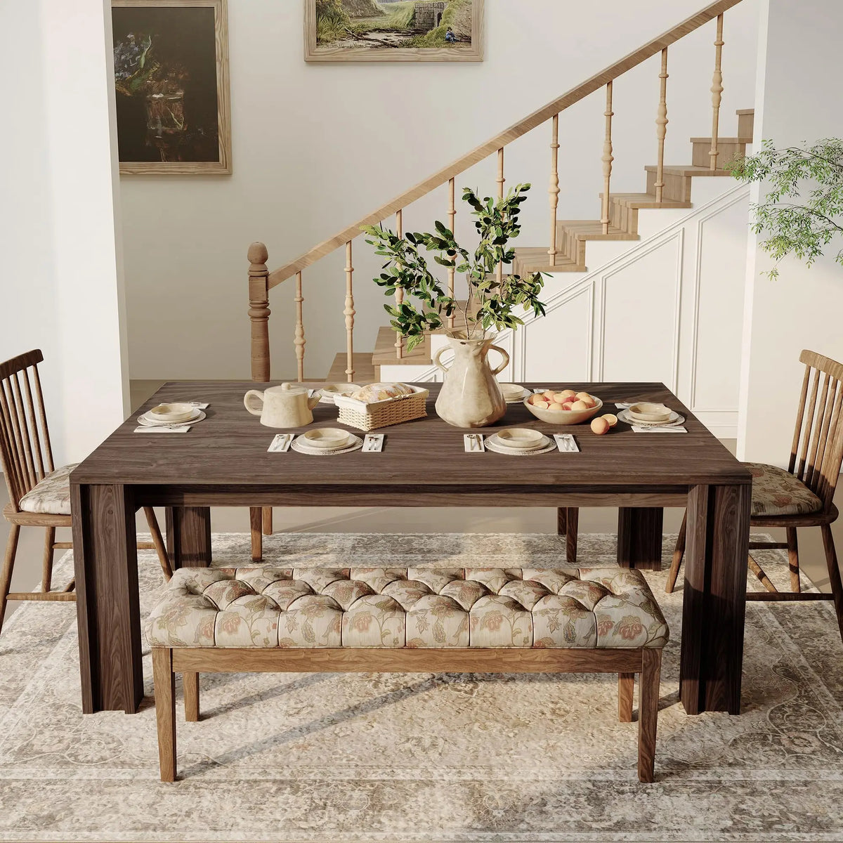 Modern Rectangular Farmhouse Dining Table With Sturdy Wood Frame