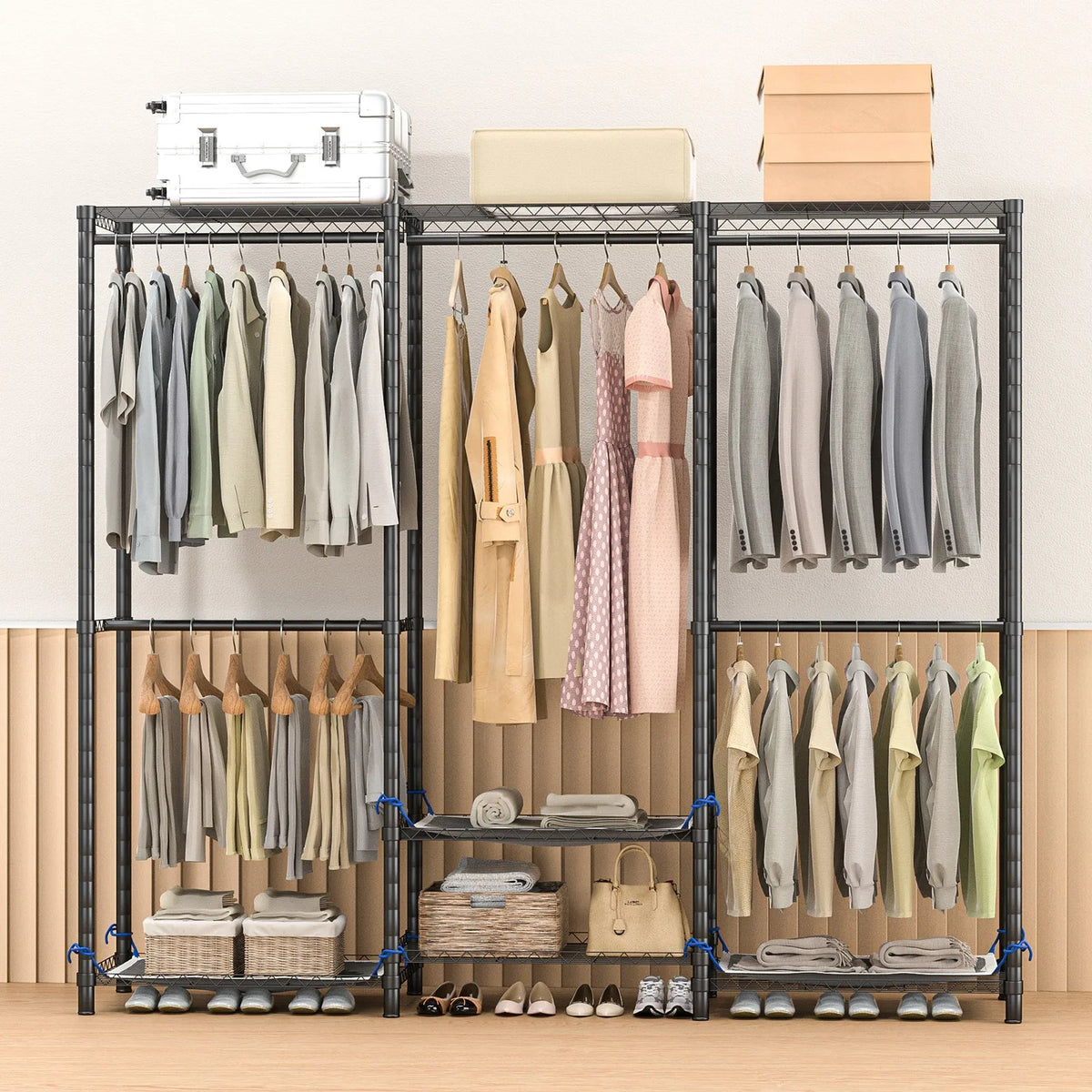 Freestanding Metal Clothes Rack And Storage Organizer