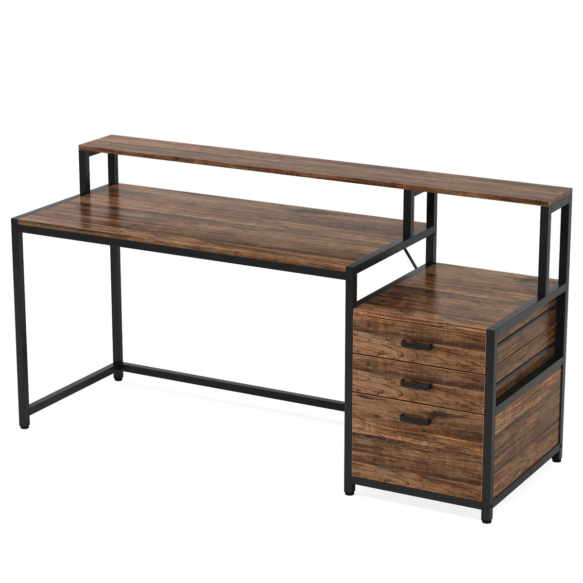 Tribesigns Industrial PC Desk Three Reversible Wooden Drawers Writing Table