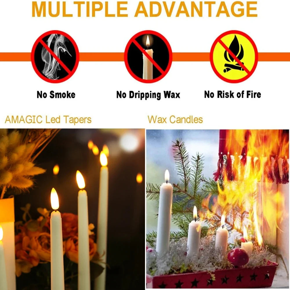 Flameless LED Taper Candles With Remote Control Flickering Flame
