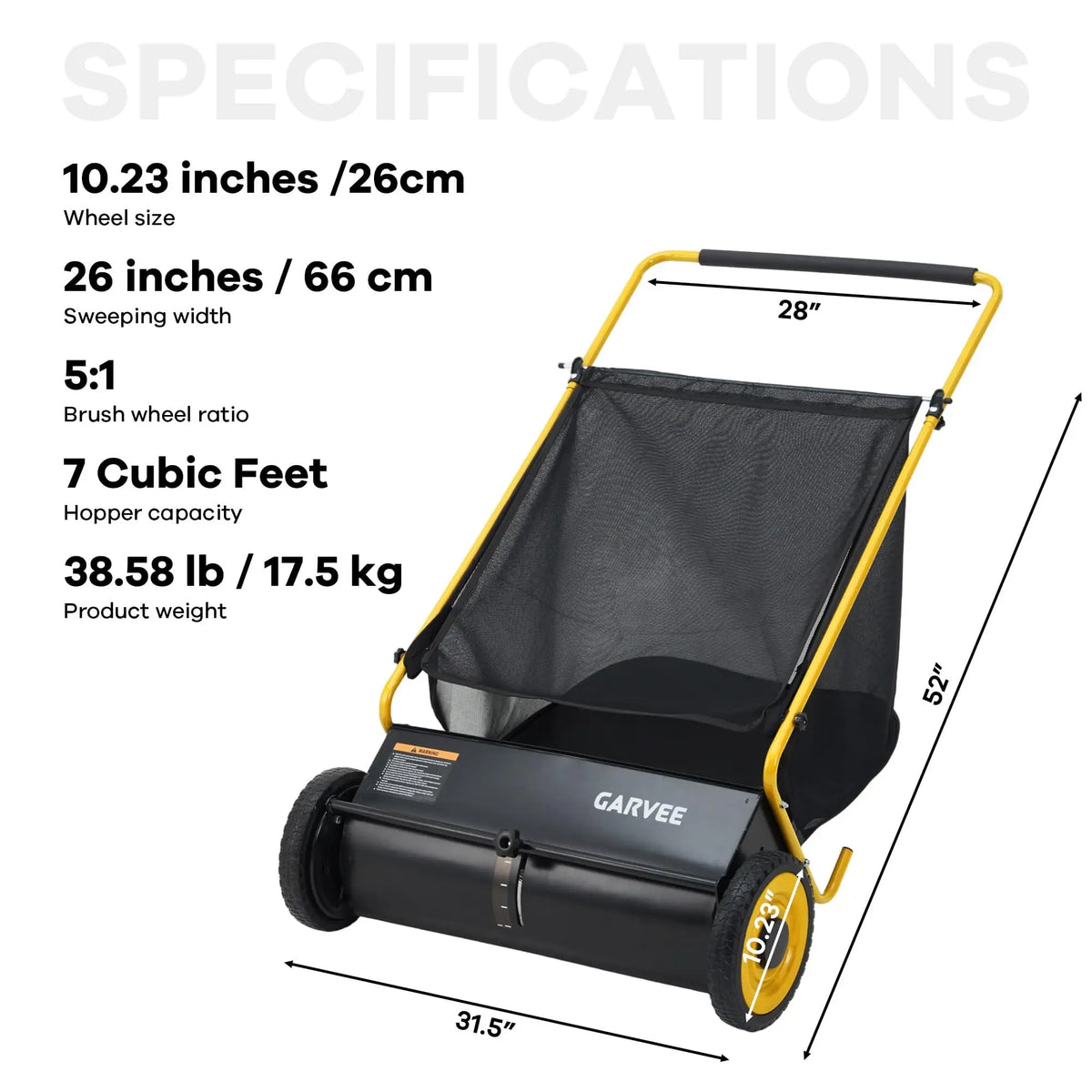HiMISS Push Lawn Sweeper With Hopper Bag And Adjustable Brush