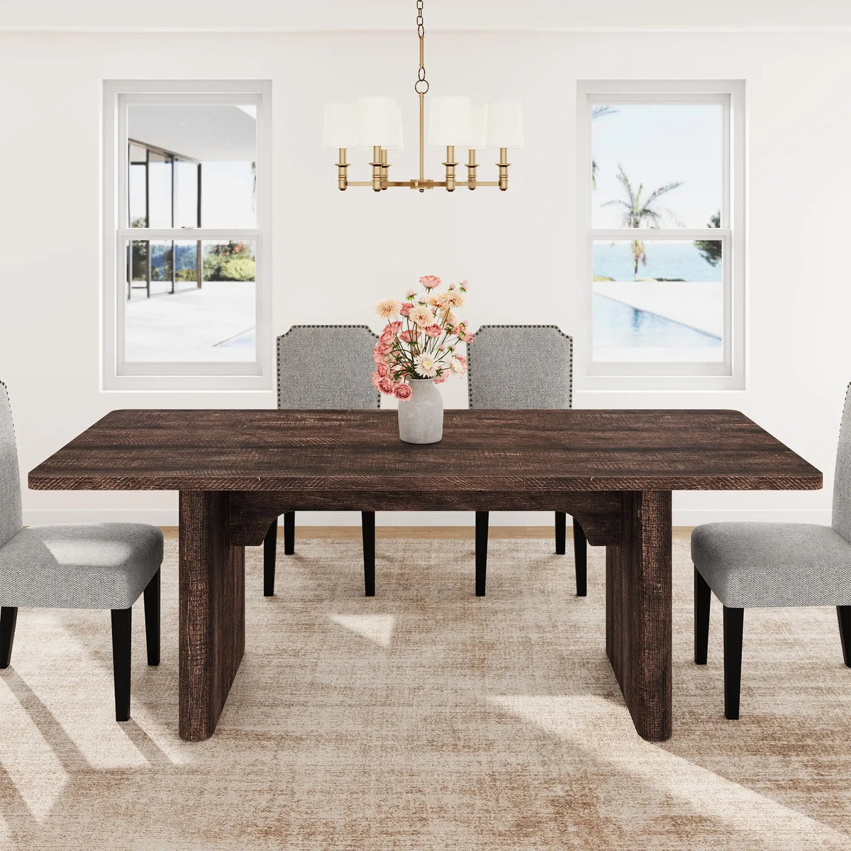 HiMISS Farmhouse Extendable Dining Table With Solid Wooden Base Design